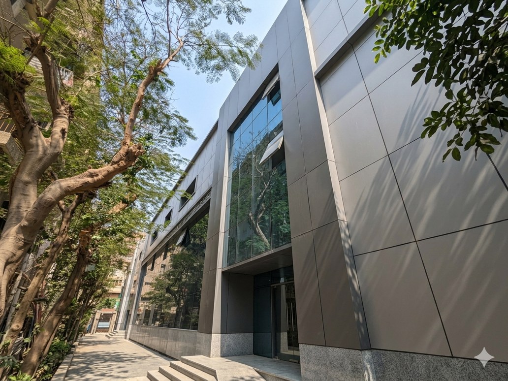 Completed Alucobond & glass main elevation